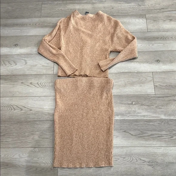 Express Tan Knit Cardigan and Skirt Set! Super cute, stretchy, stylish!Worn once - Picture 6 of 6
